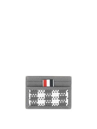 Thom Browne Woven Leather Card Case In Black