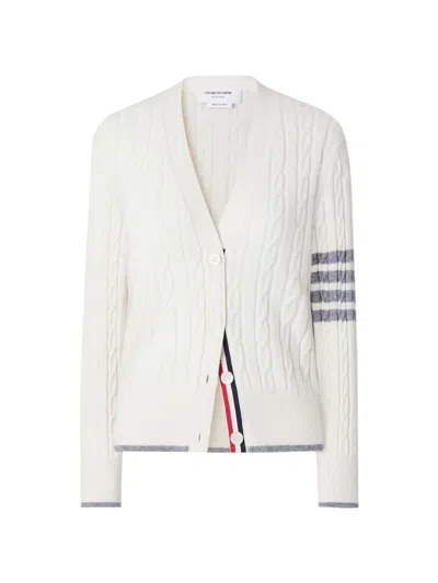 Thom Browne Cashmere 4-bar Baby Cable Stitch Cardigan In White