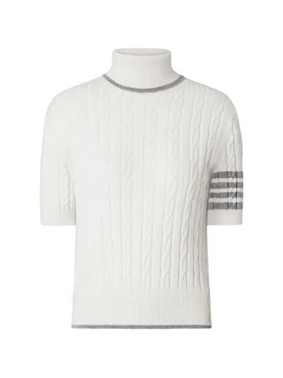 Thom Browne Cashmere 4-bar Baby Cable-stitch Turtleneck Sweater In White