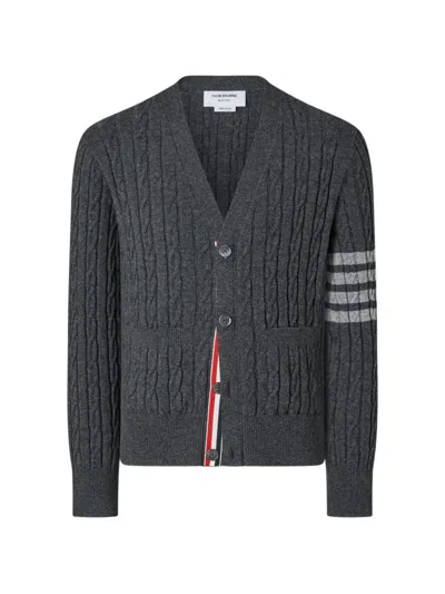 Thom Browne Cashmere Cable Stitch 4-bar Relaxed Fit Cardigan In Gray
