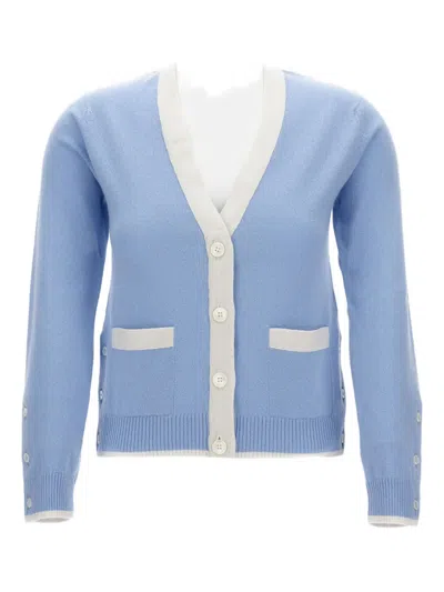 Thom Browne Knitted Cardigan With V-neck In Blue