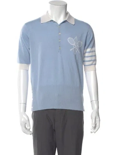 Pre-owned Thom Browne Cashmere Collar Polo Sweater In Blue