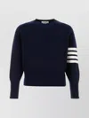 Thom Browne Cashmere Crew Neck Sweater With Striped Sleeve In Blue