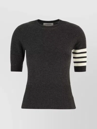 THOM BROWNE CASHMERE CREW NECK SWEATER WITH STRIPED SLEEVE