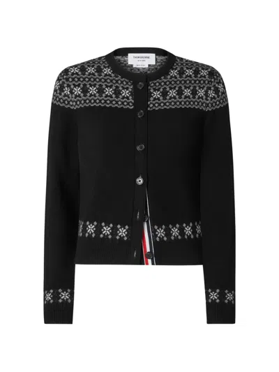 Thom Browne Cashmere Fair Isle Jacquard Cardigan In Black
