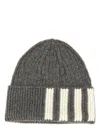 Thom Browne 4-bar Stripes Knitted Cashmere Beanie In Grey