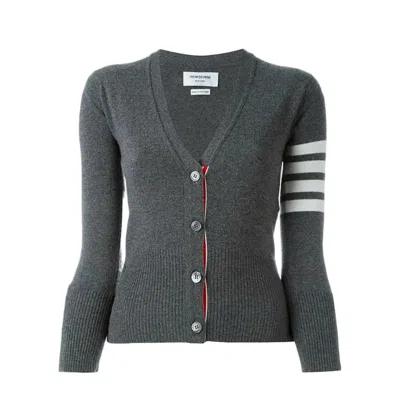 Thom Browne Cashmere Knit Cardigan With V-neckline In Gray