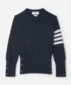 Thom Browne Cashmere Knit Sweater With Classic Crew Neck And Signature Stripes In Blue