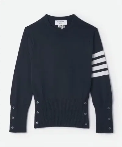 THOM BROWNE CASHMERE KNIT SWEATER WITH CLASSIC CREW NECK AND SIGNATURE STRIPES
