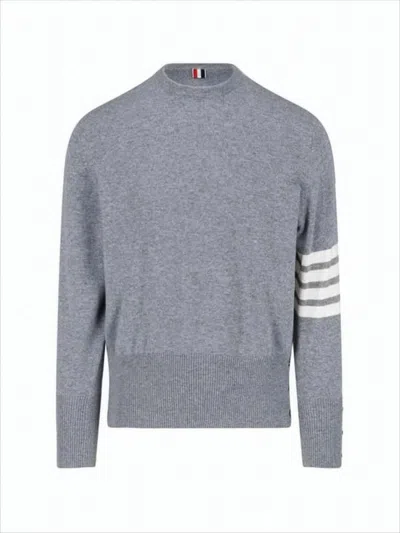 Thom Browne Cashmere Knit Sweater With Subtle Stripe Detail And Button Accents In Gray