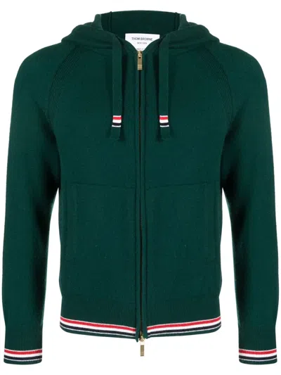Thom Browne Cashmere Knitted Zip-up Hoodie In Green