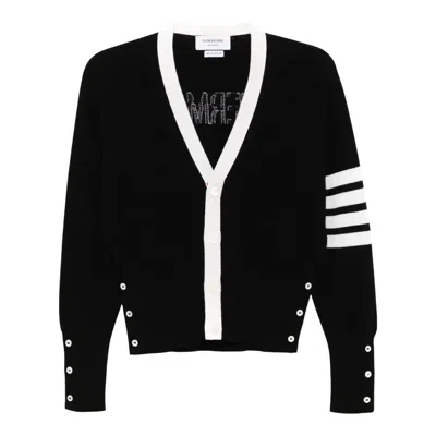 Thom Browne Cashmere Nevermore Intarsia 4-bar Classic Short Cardigan Men In Black