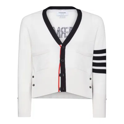 Thom Browne Cashmere Nevermore Intarsia 4-bar Classic Short Cardigan Men In White