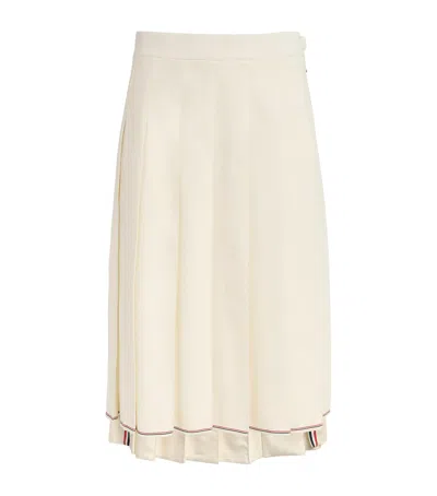 Thom Browne Cashmere Pleated Midi Skirt In White
