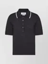 Thom Browne Cashmere Short Sleeve Polo With Ribbed Hem In Black