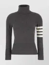 Thom Browne Cashmere Sweater With Buttoned Turtleneck And Ribbed Cuffs In Gray
