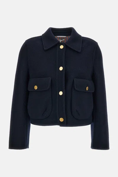 Thom Browne Cashmere-like Wool Jacket With Bell Sleeves In Black