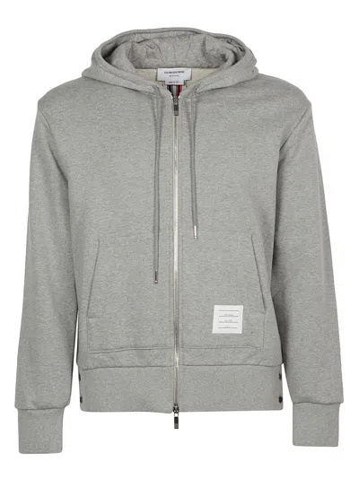 Thom Browne Center-back Stripe Zip-up Hoodie In Gray