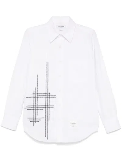 Thom Browne Chain Blanket-stitch Shirt In White