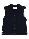 Thom Browne Sleeveless Cropped Buttondown With 4 Bar Stripe In Dark Blue