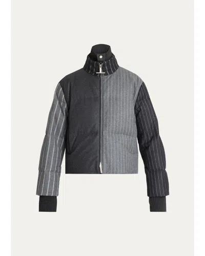 Thom Browne Chalk Striped Flannel Down Jacket In Gray