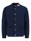 Thom Browne Blue Quilted Jacket With Bomber Collar And Logo Embroidery On The Collar In Blue