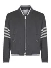 Thom Browne Grey Bomber Jacket With Signature 4bar Stripe In Wool Man In Grey