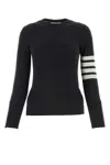 Thom Browne Textured Knit Sweater With Striped Detailing And Decorative Buttons In Black