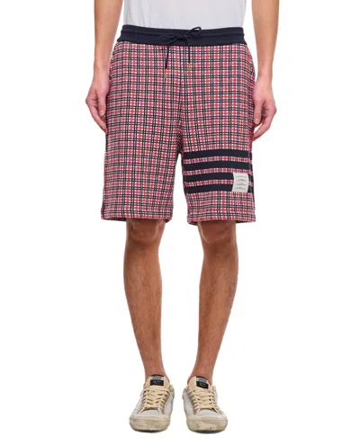 THOM BROWNE CHECK 4 BAR SWEAT COTTON SHORTS