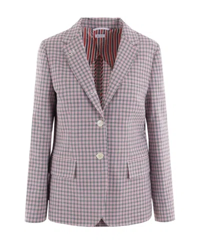 Thom Browne Checked Single-breasted Tailored Blazer In Rwb+white