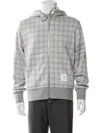 Pre-owned Thom Browne Check Engineered Stripe Zip Up Plaid Print Hoodie In Gray