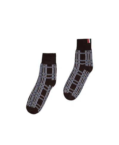 Thom Browne Check-jacquard Ankle Socks In Black