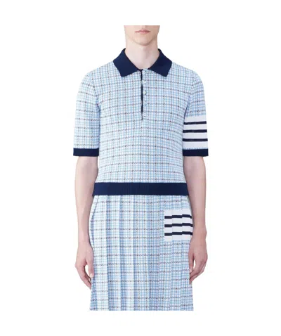 Thom Browne Check Jacquard Polo Shirt In Blue