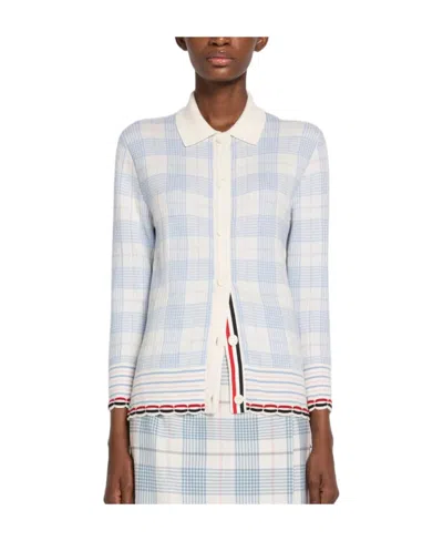 Thom Browne Check-pattern Cardigan In White