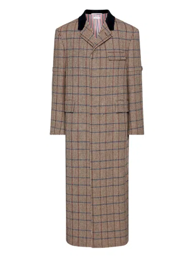 Thom Browne Check-pattern Coat In Brown