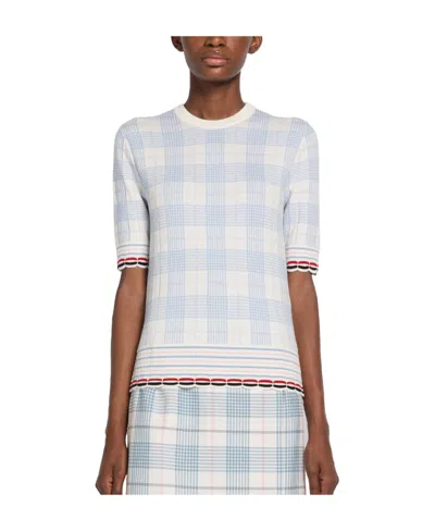 Thom Browne Check-pattern Knitted Top In White