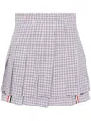 Thom Browne Check Printed Crepe Pleated Mini Skirt In White