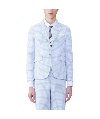 Thom Browne Check-pattern Single-breasted Blazer In Blue