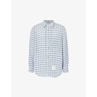 Thom Browne Mens Medium Blue Check-pattern Slip-pocket Regular-fit Cotton Shirt