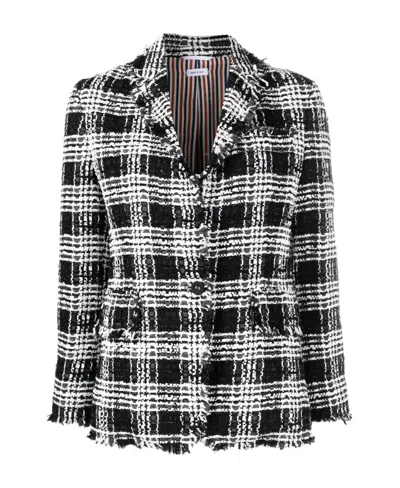 Thom Browne Check-pattern Tweed Jacket In Black