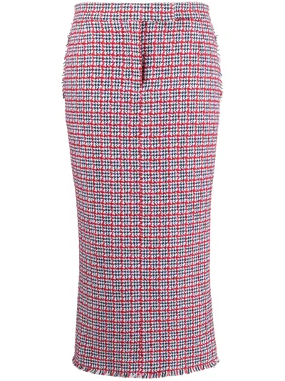 THOM BROWNE CHECK-PATTERN TWEED MIDI SKIRT
