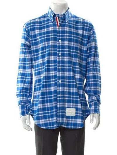 Pre-owned Thom Browne Check Plaid Long Sleeve Plaid Print Shirt In Blue