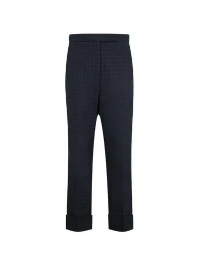 Thom Browne Checked Backstrap Trousers In Blue
