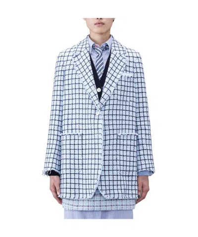 Thom Browne Checked Cotton Single-breasted Coat In Blue