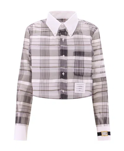 Thom Browne Checked Cropped Shirt In Gray
