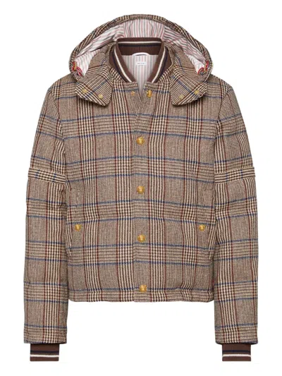 Thom Browne Checked Down Jacket In Brown