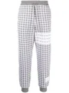 Thom Browne Checkered Cotton Sweatpants With 4-bar Stripe And Drawstring Waistband In Grey