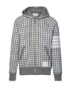 Thom Browne Checked Jacquard-knit Cotton Zip-up Hoodie In Gray