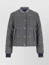 Thom Browne Checked Pattern Ribbed Collar Jacket In Gray