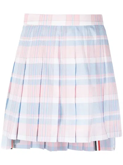 Thom Browne Checked Pleated Miniskirt In 680 Lt Pink